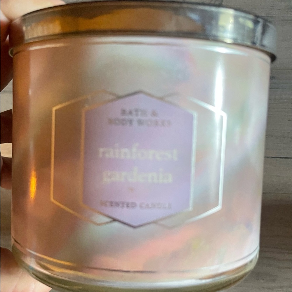 Bath & Body Works Rainforest Gardenia Candle - Soft Pink and Silver